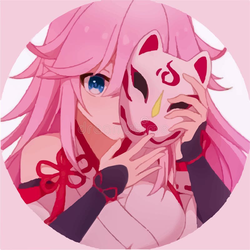 Cute Anime Girl with Cat Mask and Pink Hair Stock Vector