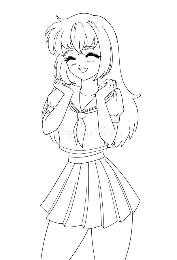 Cute Anime Manga Girl Wearing School Uniform. Stock Vector - Illustration  of smile, white: 208072581