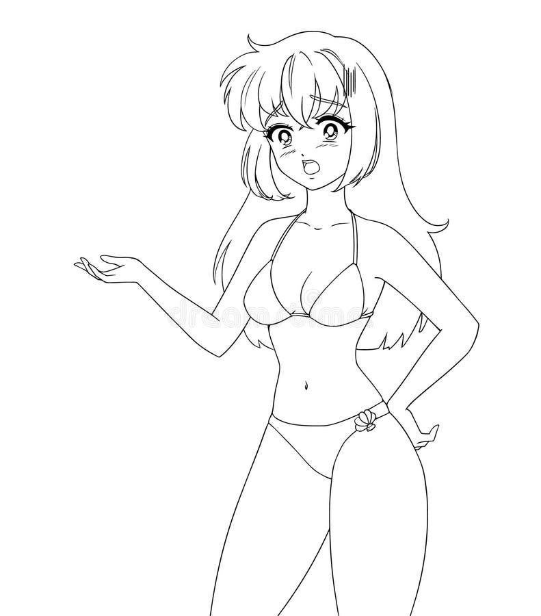 Cute Anime Manga Girl Wearing Swimsuit Bikini Isolated on White Background  Stock Vector - Illustration of body, japanese: 208080043