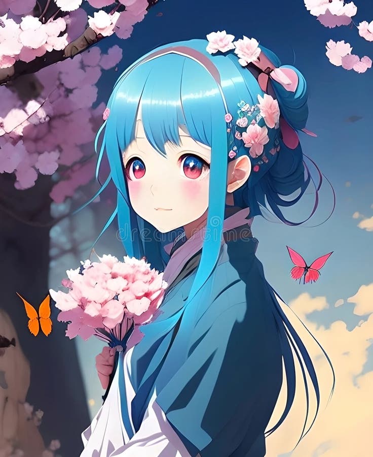 Beautiful girl, long hair, anime character, roses