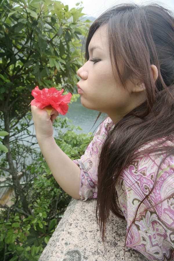 Cute Asian Girl with a Flower Stock Image Image of female, chinese