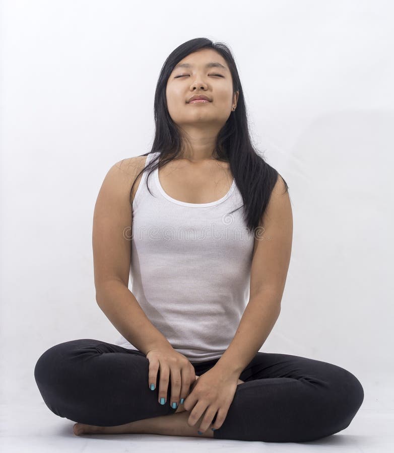 Cute Asian Girl On Isolated Background On Meditation Stock Image Image Of Adult Back 51915505