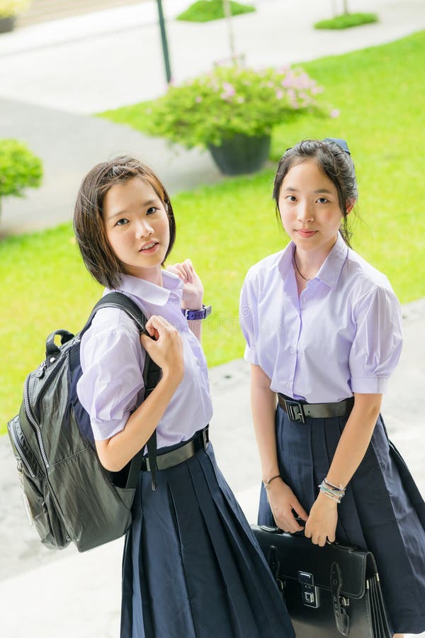 Asian Thai High Schoolgirls Student Couple In School 