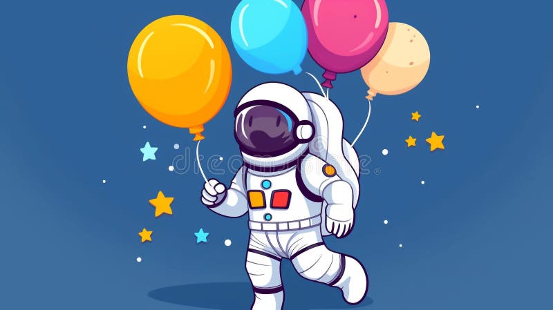 Cute Astronaut Floating With Love Balloon Cartoon - Cute Astronaut Floating  With Balloon - Sticker
