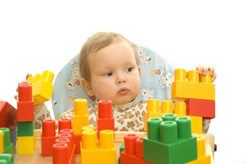 Cute baby with blocks stock image. Image of charming, home 4261043