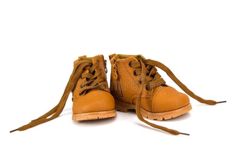 Cute Baby Boots Shoes on White Background . Stock Photo Image of