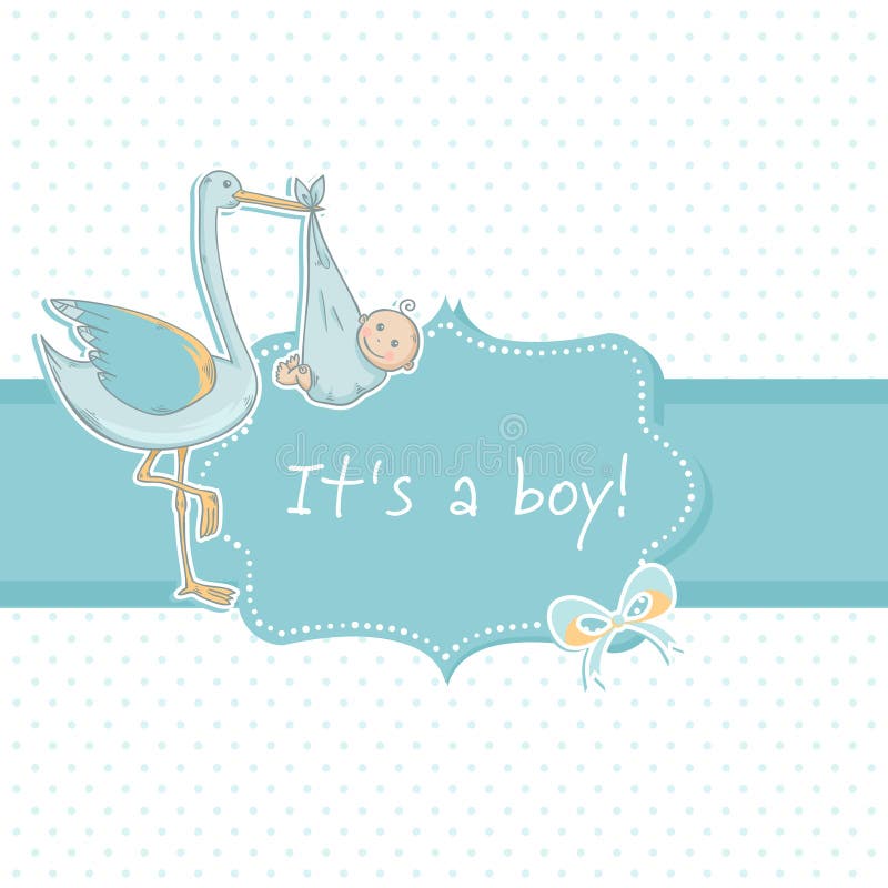 Cute baby boy announcement card with stork and chi