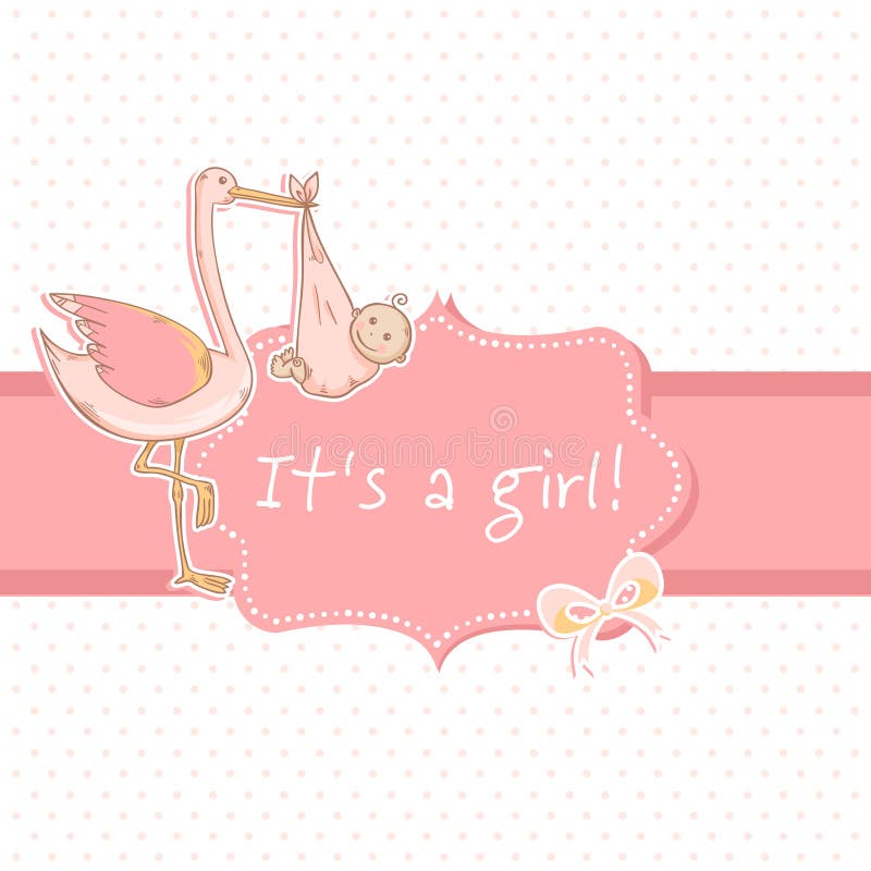 Cute baby boy announcement card with stork and chi