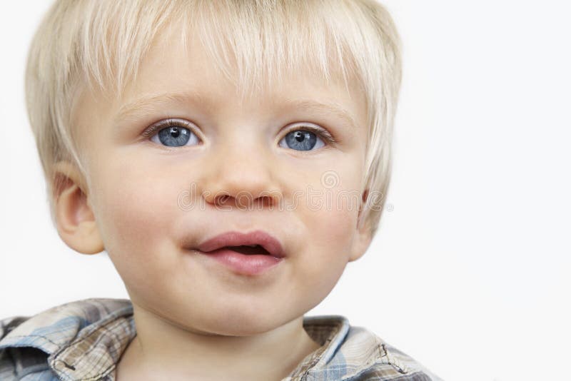 Cute Baby Boy With Blue Eyes Stock Photo Image Of White Fringe