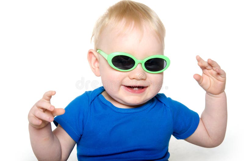 Cute Baby Boy With Green Sunglasses Stock Image Image Of Happy Human