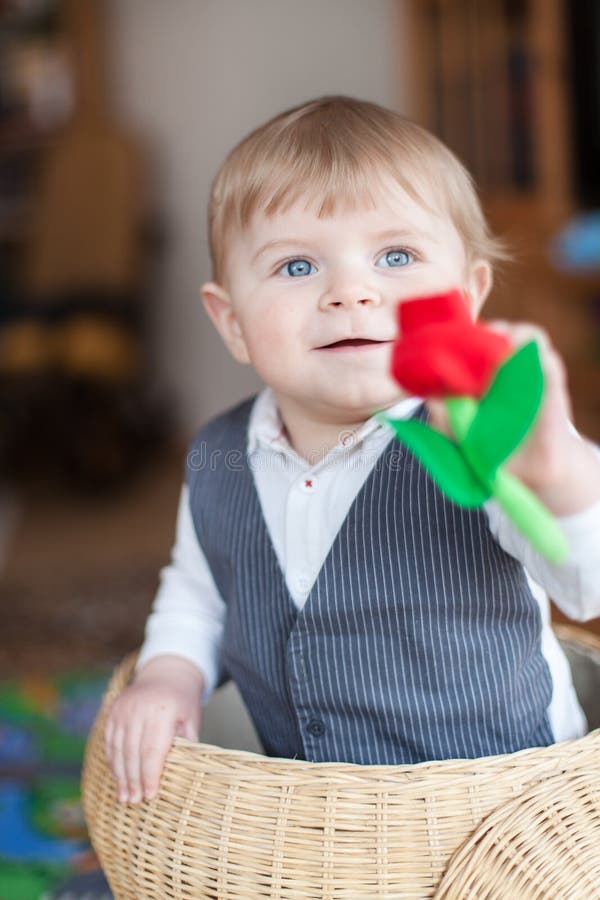 Cute Baby Boy Playing with Basket Stock Photo Image of cute, child