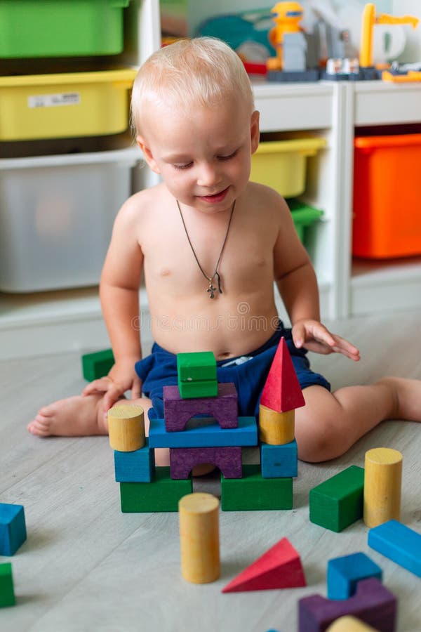 Cute Baby Boy Playing With Building Blocks Stock Image Image Of