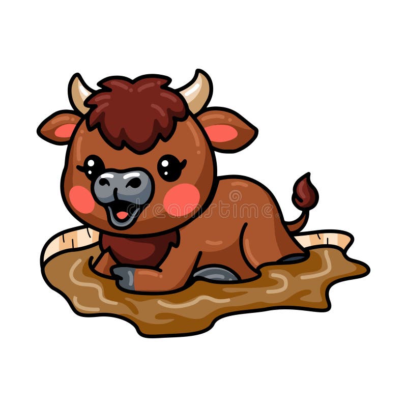 Cute Baby Buffalo Cartoon in the Mud Stock Vector - Illustration of animal,  chibi: 225148894