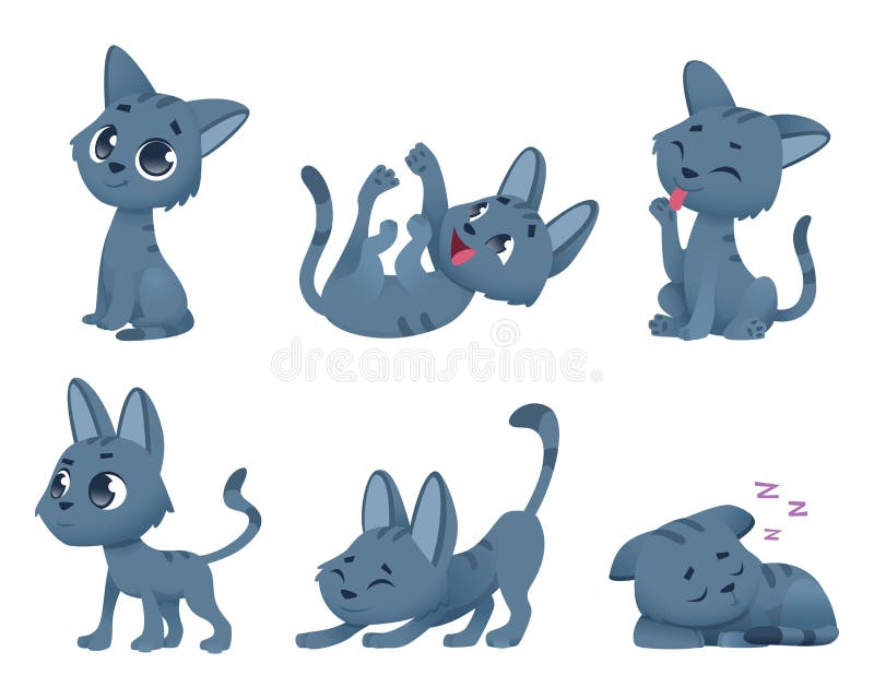 Cute baby cats. Funny little domestic animals toy kitten vector cartoon characters in various poses