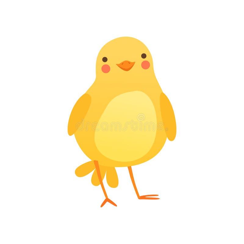 Cute Baby Chicken Sitting on the Floor and Looking Up, Funny Cartoon ...