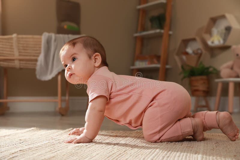 Cute Baby Crawling on Floor at Home Stock Photo Image of infancy, game 237414550