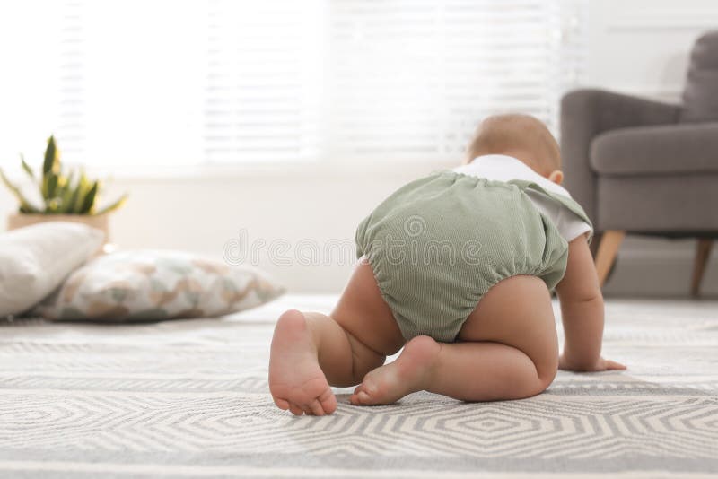 Cute Baby Crawling at Home, Focus on Legs Stock Image Image of infant
