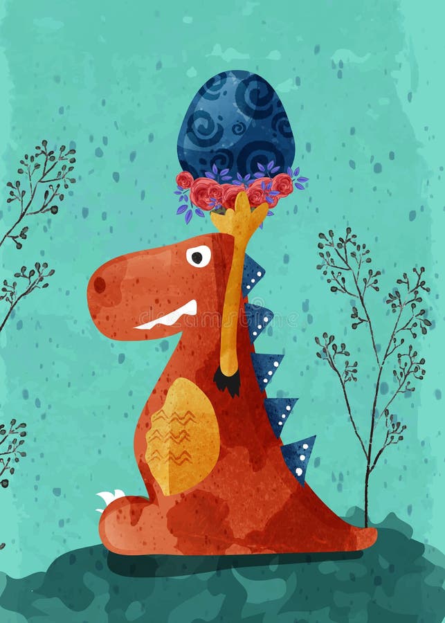 Cute baby Dinosaur hand drawn in illustration style royalty free illustration