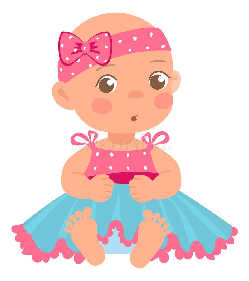 Cute Baby in Dress. Cartoon Little Girl Character Stock Vector ...