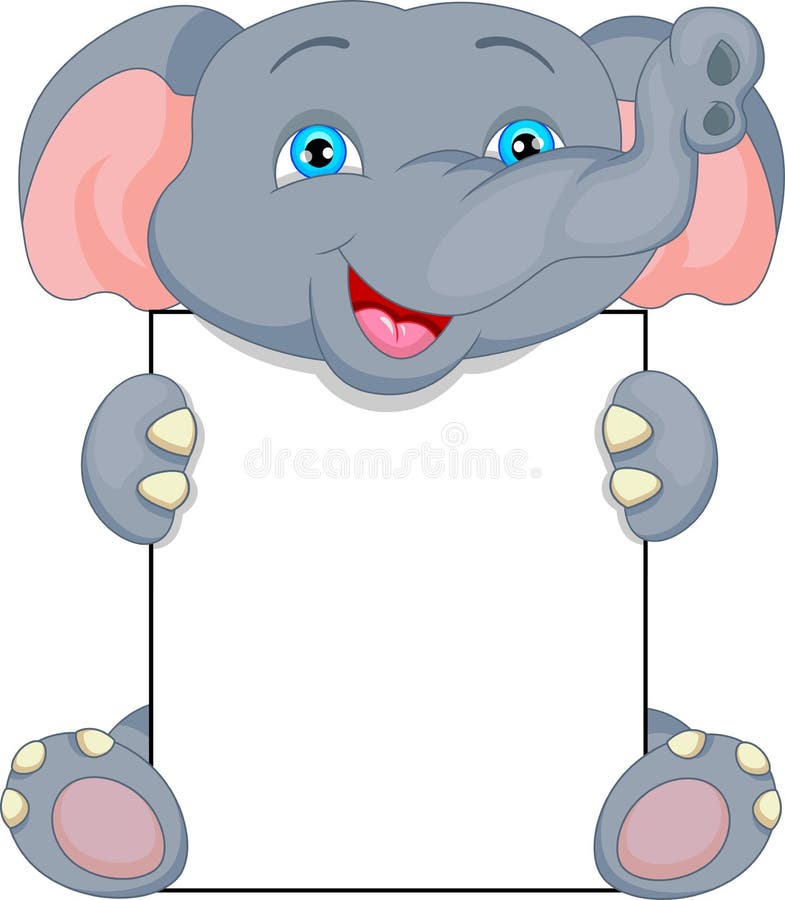 Cute baby elephant cartoon and blank sign stock illustration