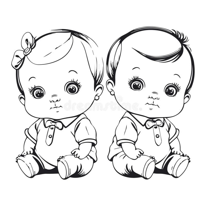 Cute Baby Face Logo in Black and White Comic Style Stock Vector ...