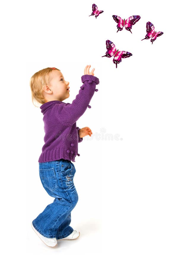 Cute Baby Girl And Butterflies