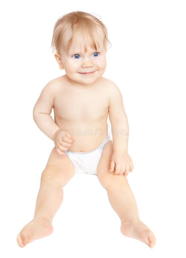 Cute baby girl in diaper stock photo. Image of cheerful 21737078