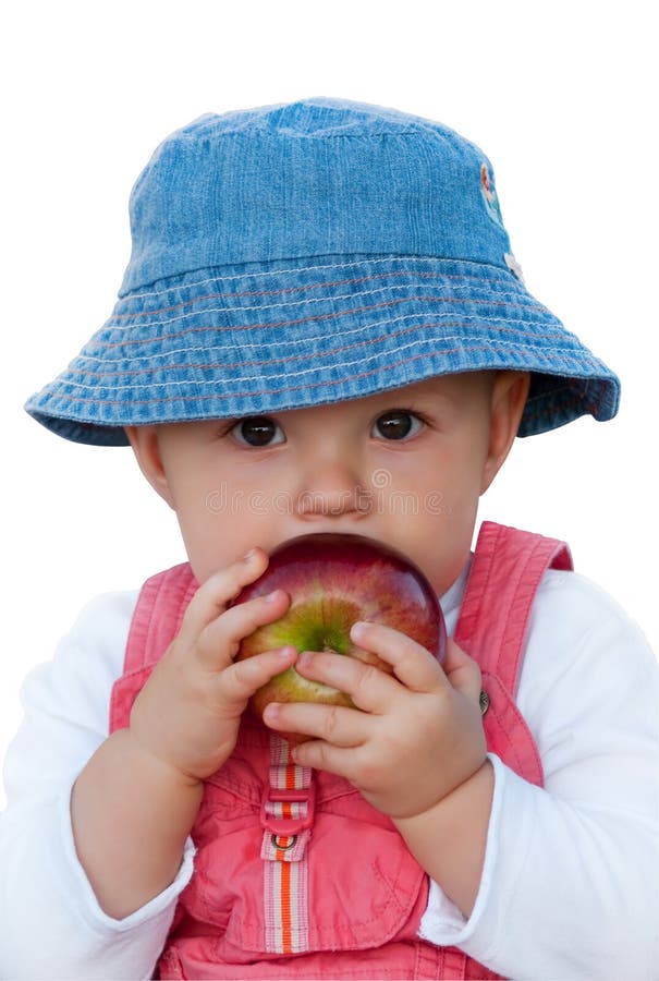 Cute Baby Girl with Red Apple Stock Image Image of child, infant