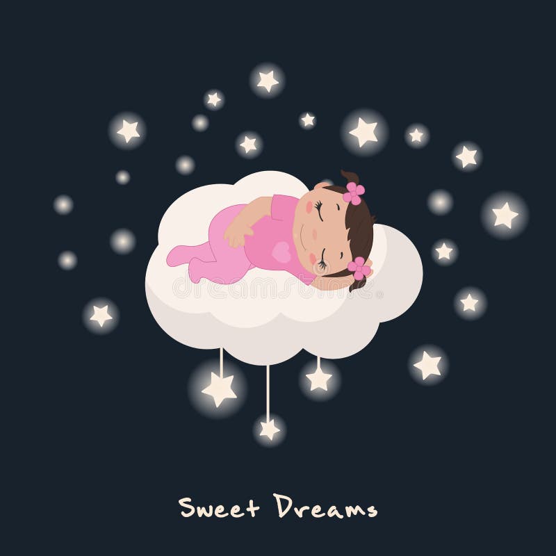 Cute Baby Sleeping On Cloud Stock Vector Illustration of child, calm