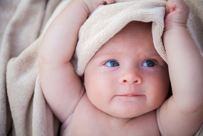 Cute Baby Girl Under Blanket Stock Image Image of funny, child 138124953
