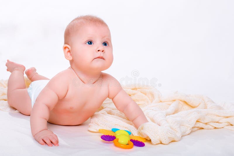 Cute baby girl on white background