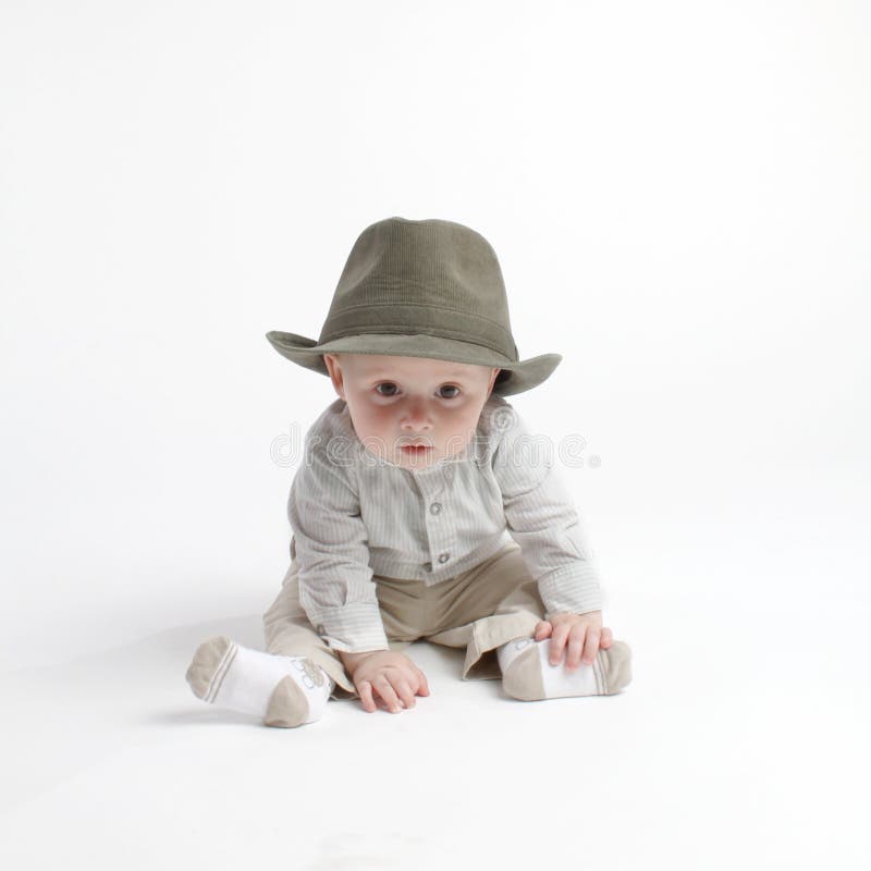 Cute baby in hat stock photography