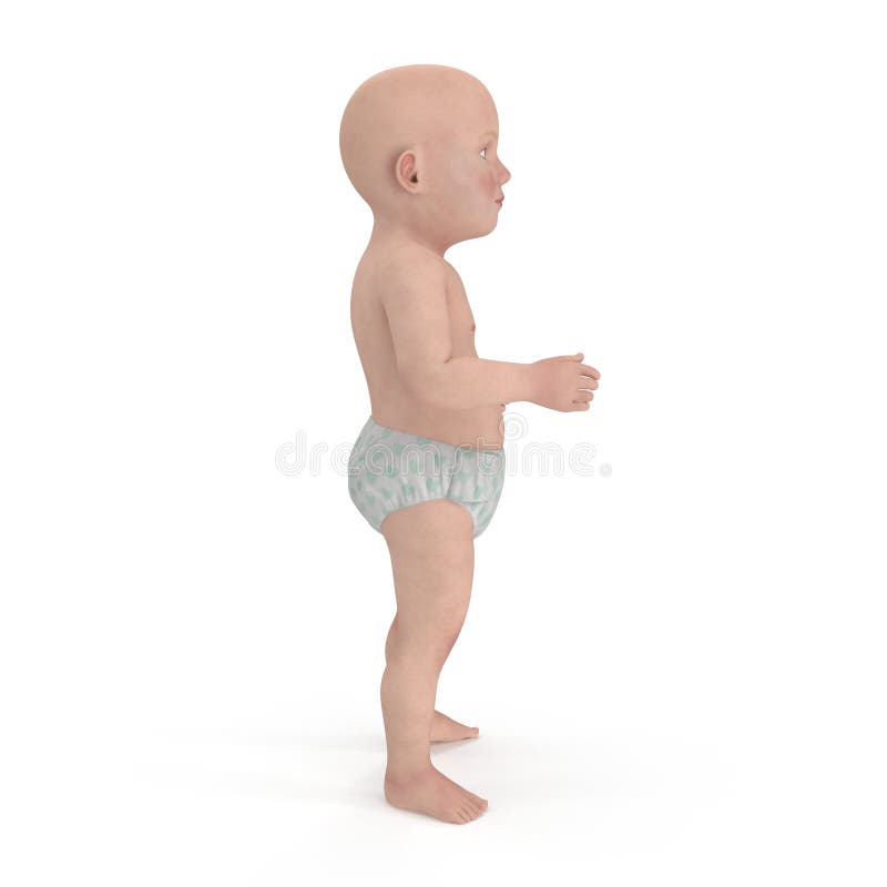 Cute baby isolated on white. Side view. 3D illustration