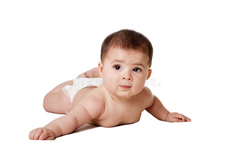 Cute baby laying on belly. stock image. Image of male 14327161