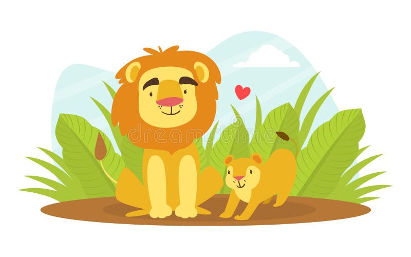Cute Baby Lion and Parent, Happy Wild African Animals Family Cartoon Vector  Illustration Stock Vector - Illustration of family, predator: 190013529