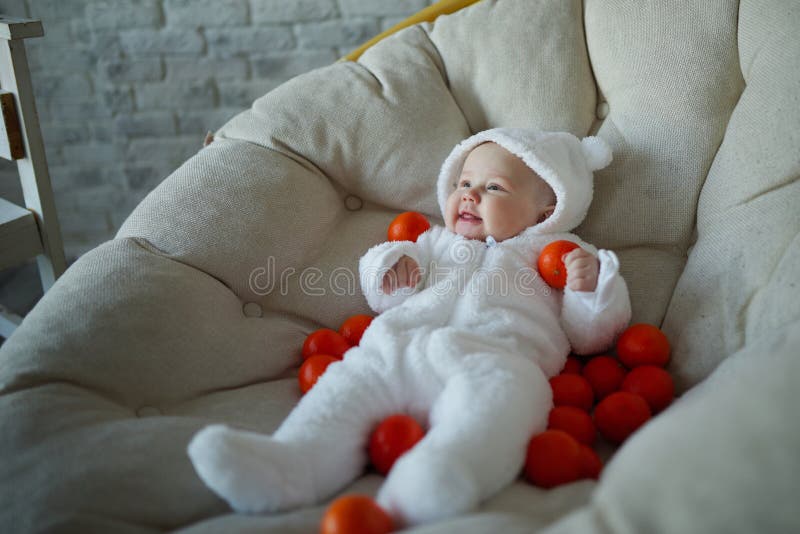 Cute Baby with Many Tangerines Stock Image Image of baby, little