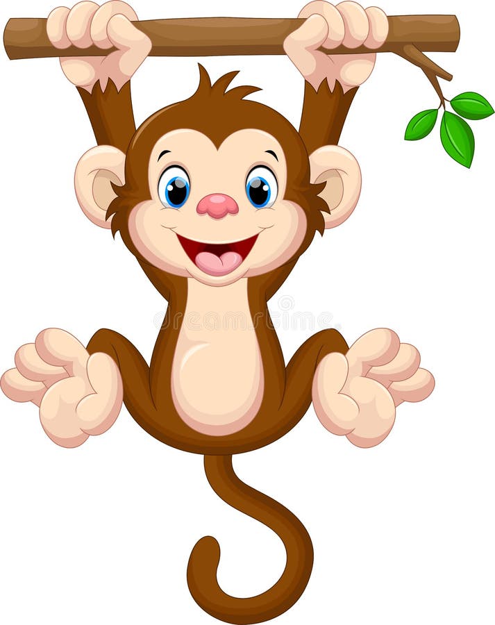 Cute baby monkey hanging on tree royalty free illustration