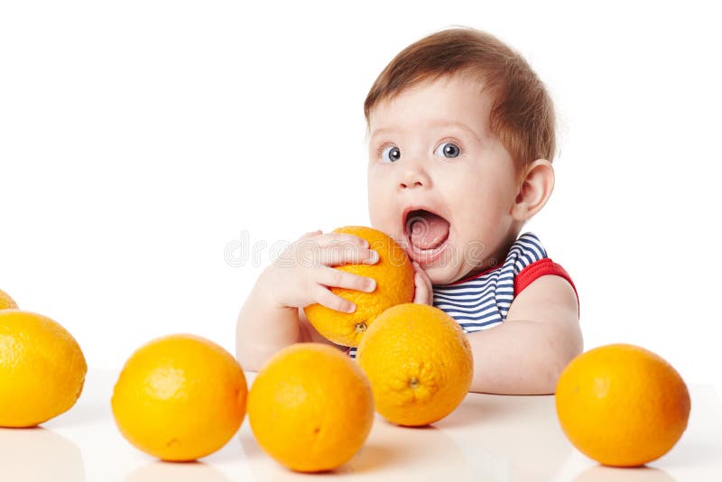 Cute baby with orange stock photo. Image of hungry, food - 30118318