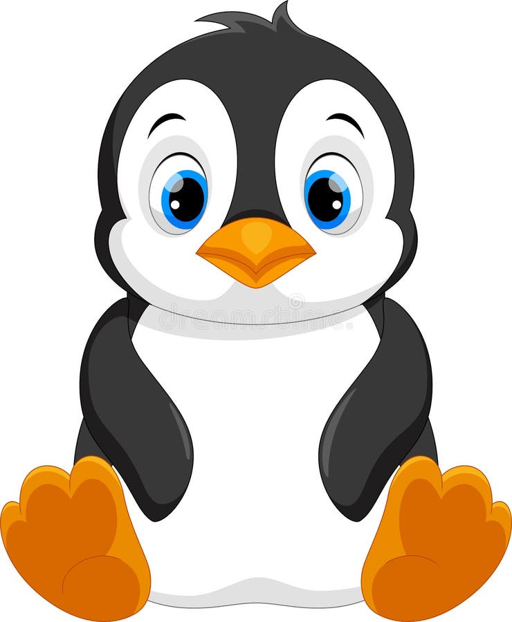 Cute baby penguin cartoon sitting