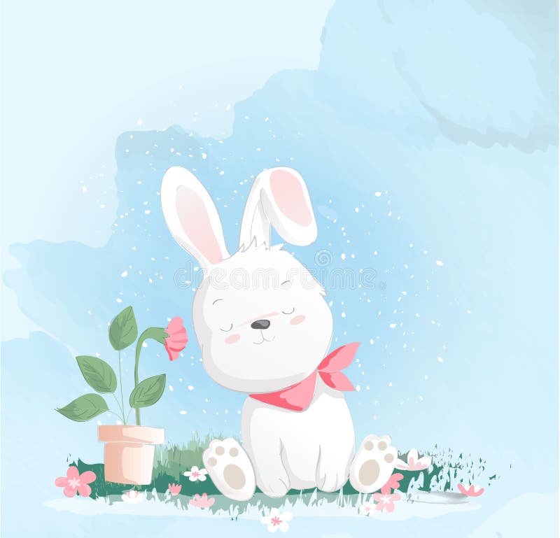 Cute baby rabbit watercolor style, for printing,card. vector illustration