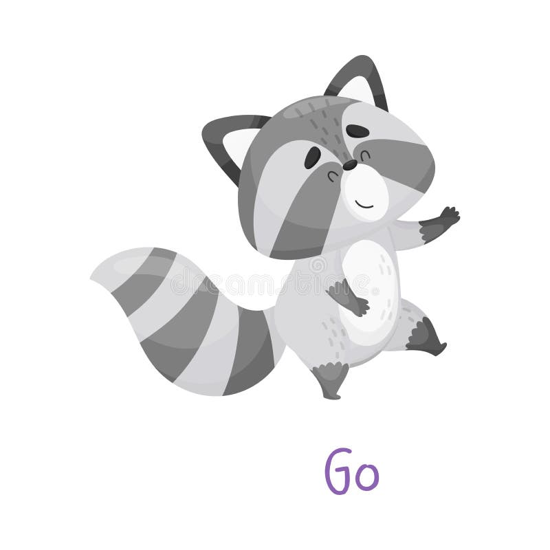 Cute Baby Raccoon Walking mit handgeschriebener Inschrift Go Vector Illustration Cartoon Charakter lizenzfreie abbildung