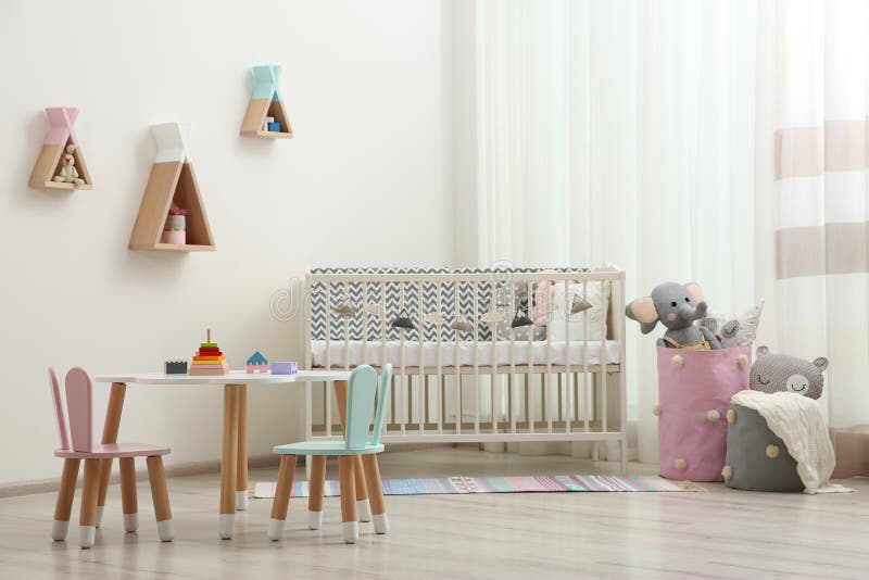 Cute Baby Room with Cot and Little Table Stock Image Image of