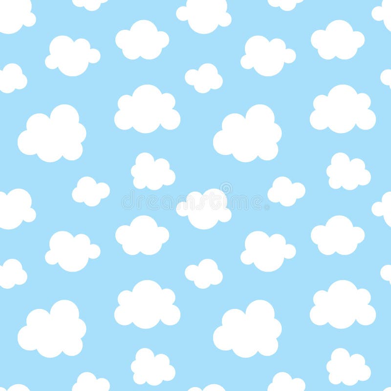 Cute Baby Seamless Pattern with Blue Sky with White Clouds Flat Icons ...