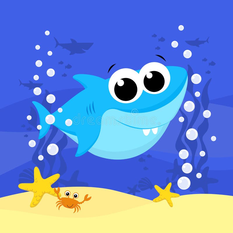 Cute Little Baby Shark Under the Sea Stock Vector - Illustration of  wildlife, graphic: 195660721