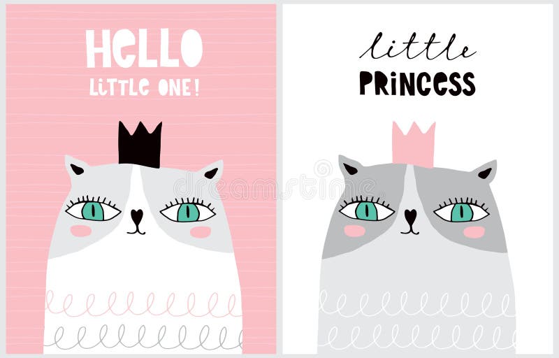 Little Princess. Hello Little One. Sweet Nursery Art with Funny Cat Wearing  Crown. Stock Vector - Illustration of happy, cartoon: 174772882