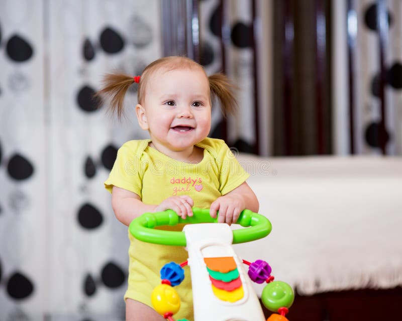 Cute Baby Standing with Support Stock Image - Image of home, caucasian