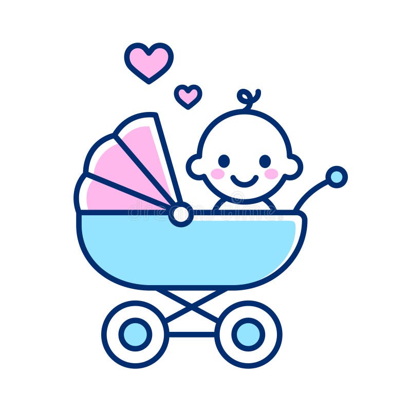 Cute baby in stroller icon stock vector. Illustration of face - 201318624