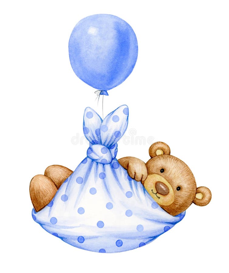 Cute  baby  Teddy bear cartoon with balloon.