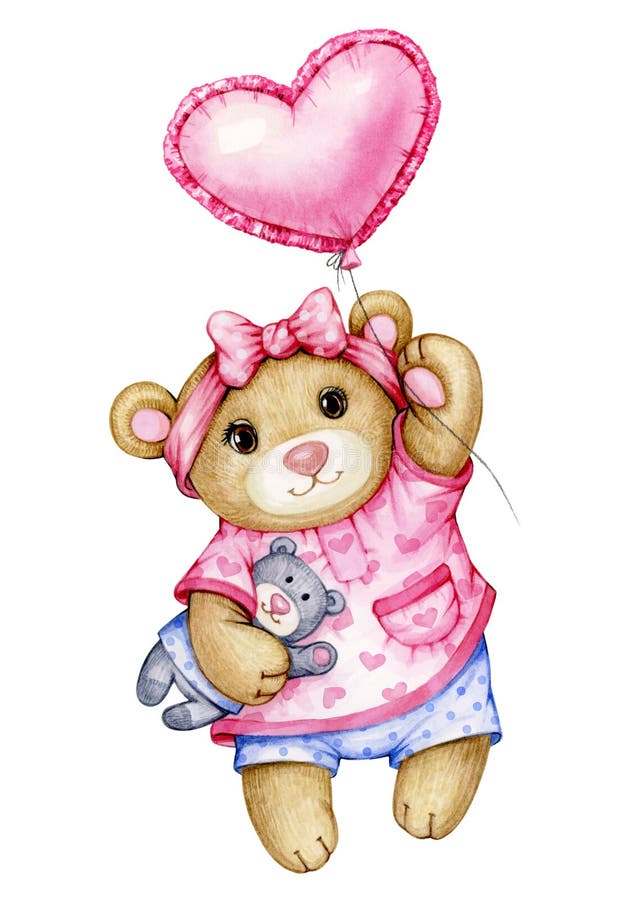 Cute  baby  Teddy bear cartoon with balloon.