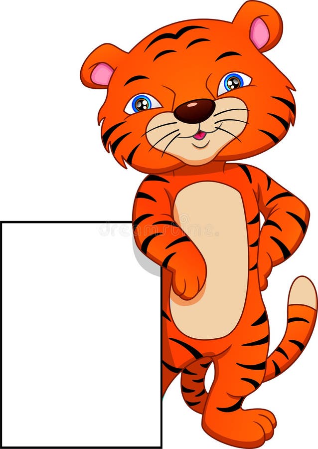Cute Baby Tiger Cartoon with Blank Sign Stock Vector - Illustration of  drawing, childhood: 184186125